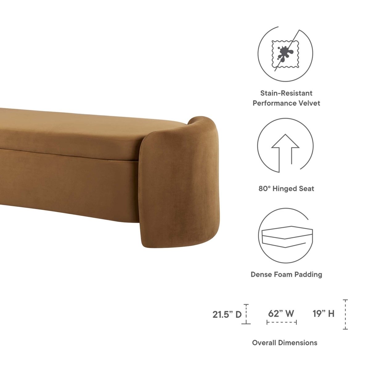 62 Inch Trending Performance Velvet Storage Bench in Cognac - Benches available at Alpine Outlets in Denver