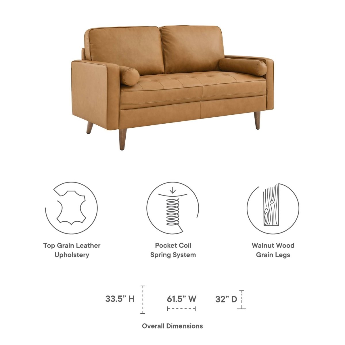 62 - Inch Valour Top - Grain Leather Loveseat - Loveseats available at Alpine Outlets in Denver