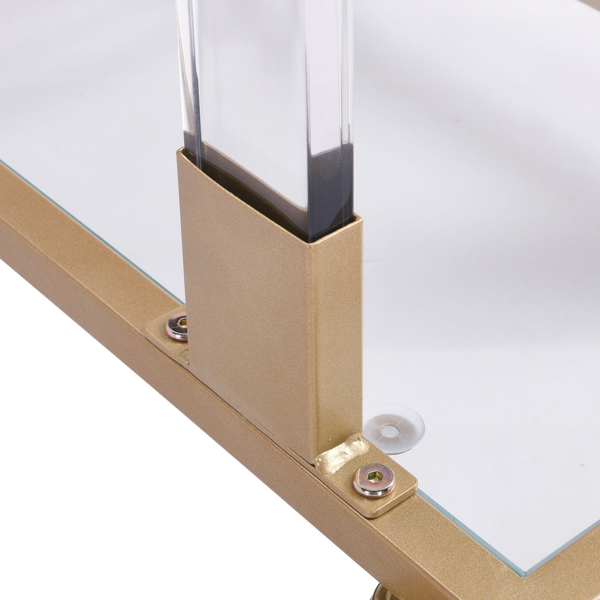 Side Table, Sofa Table, Glass Top C Shape Square Table With Metal Base For Living Room, Bedroom, Balcony Home And Office