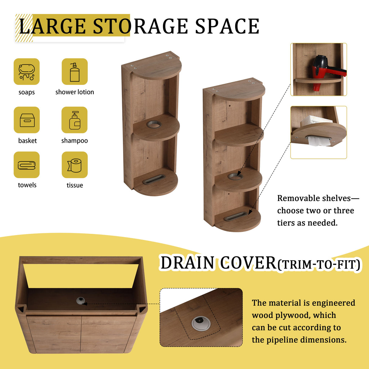 Freestanding Bathroom Vanity With Sink, 2 Soft Close Doors & Storage Rack