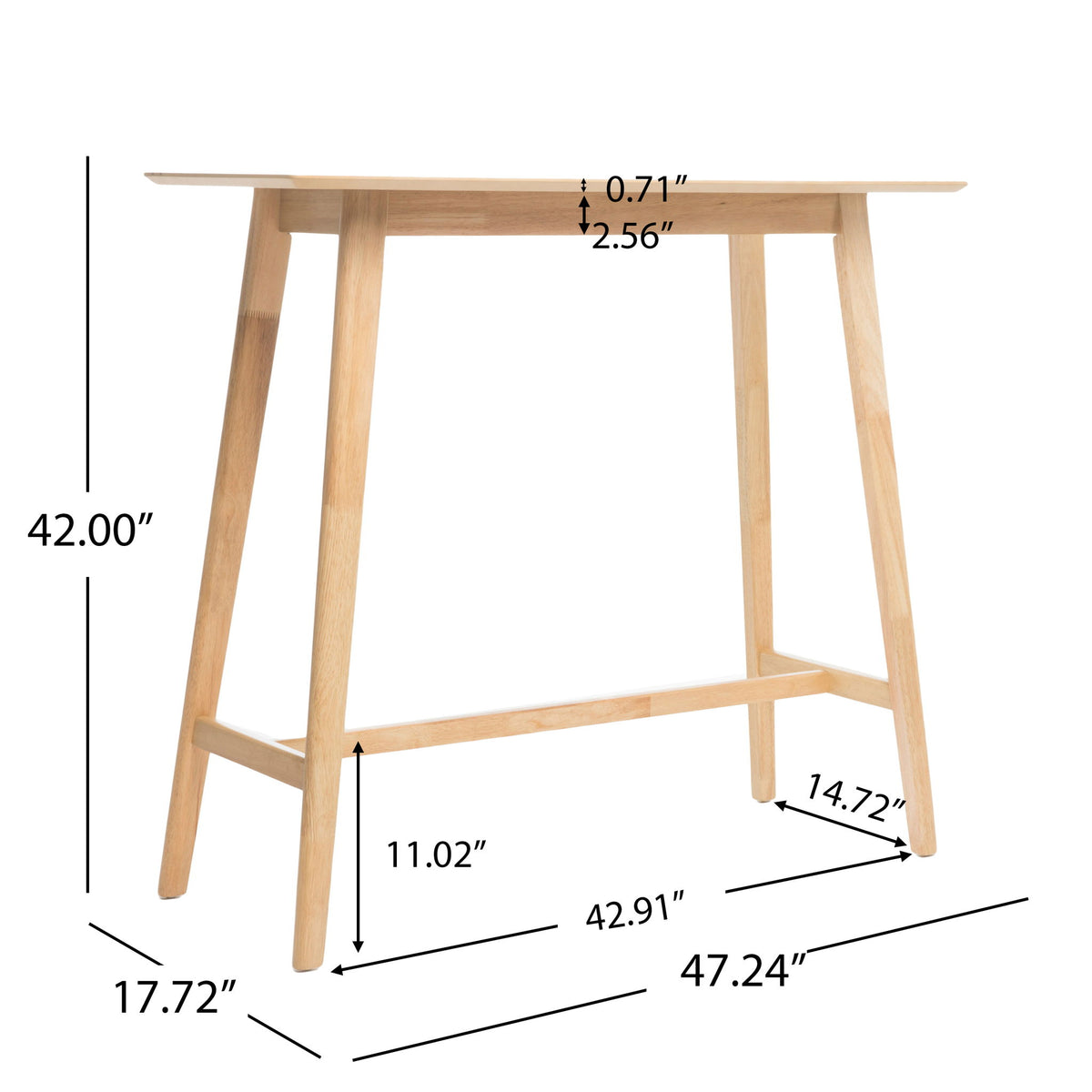 Bar Height Dining Table With Splayed Legs And Elongated Rectangular Top