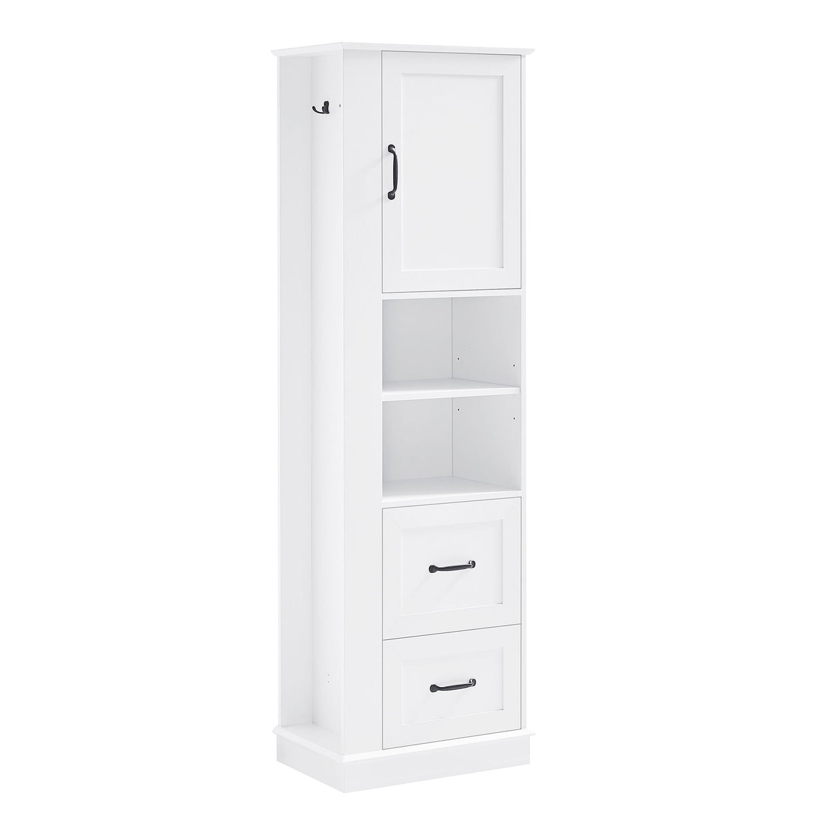 Freestanding Bathroom Storage Cabinet With Adjustable Shelves And Side Hooks Board, Rectangle Design