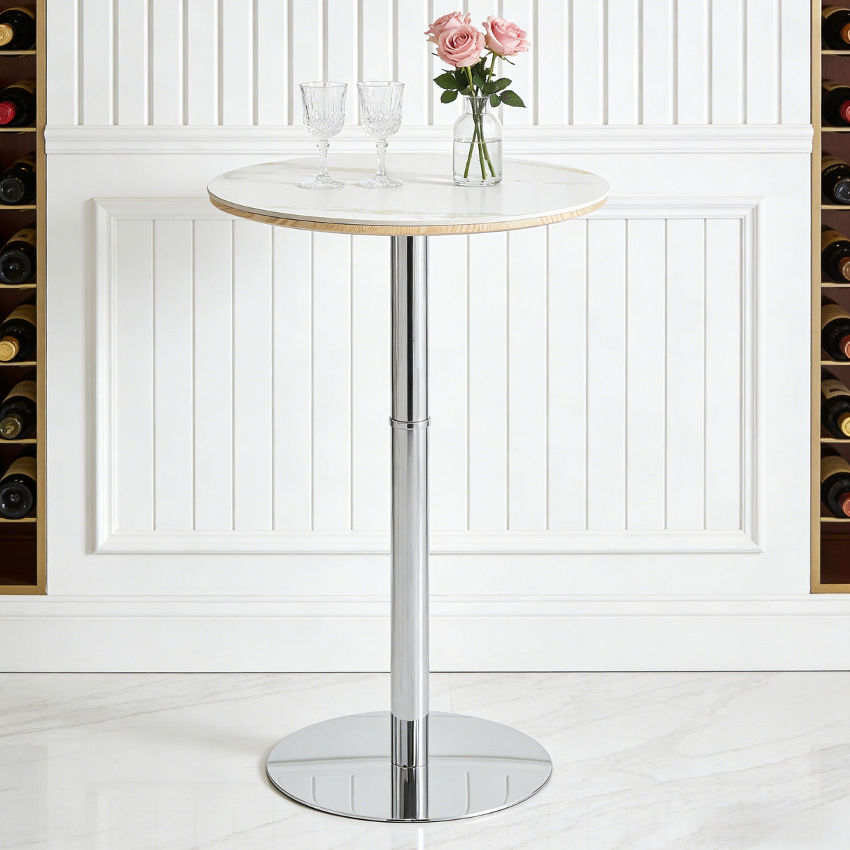 Circular Bar Table - White / Silver