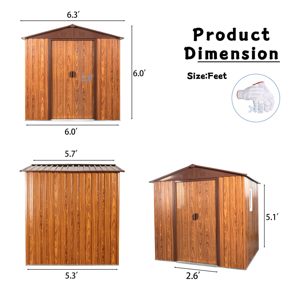 Outdoor Metal Storage Shed Garden Building Heavy Duty with Floor Base
