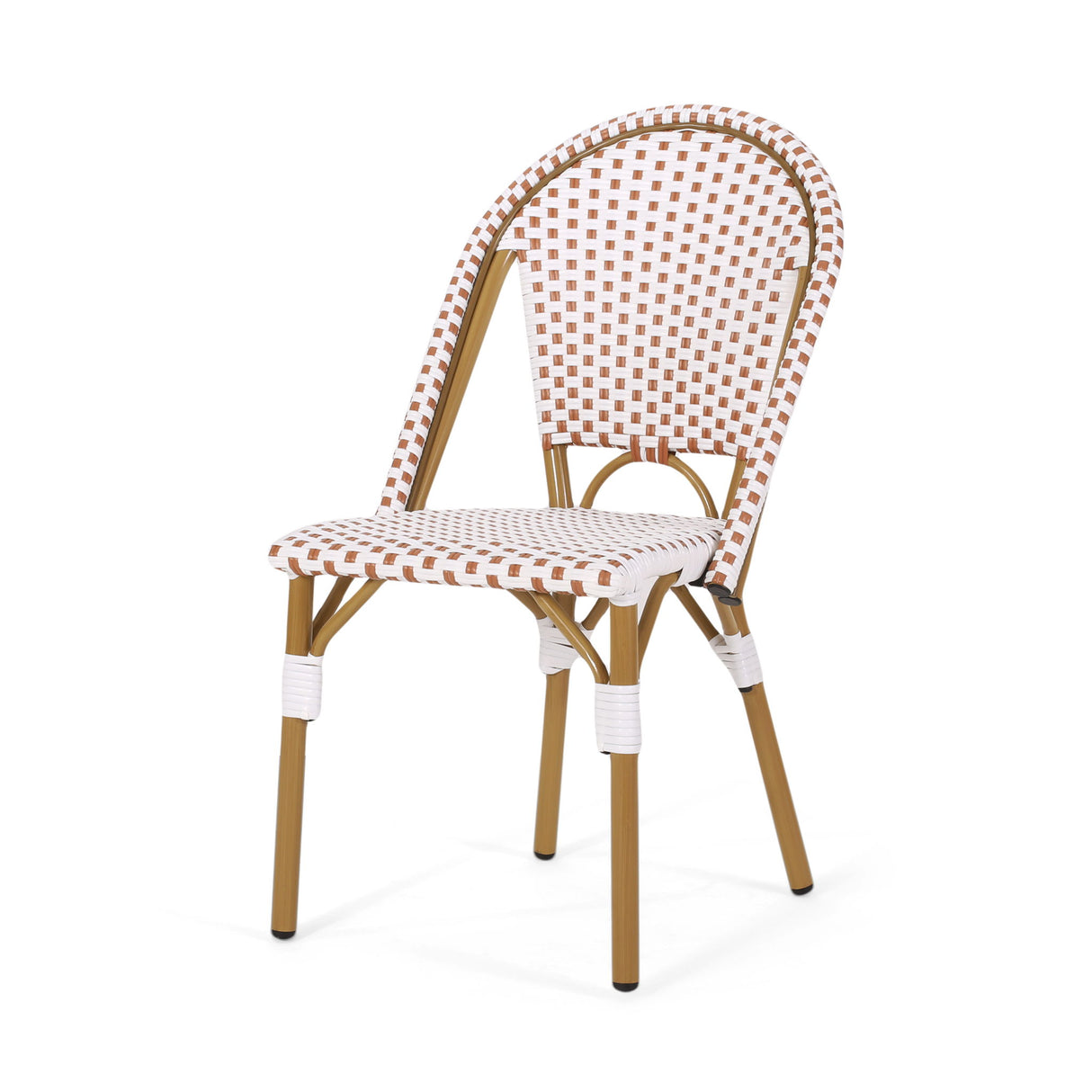Outdoor Rattan And Aluminum French Bistro Chairs (Set of 2) Bamboo Print - Rust Red / White