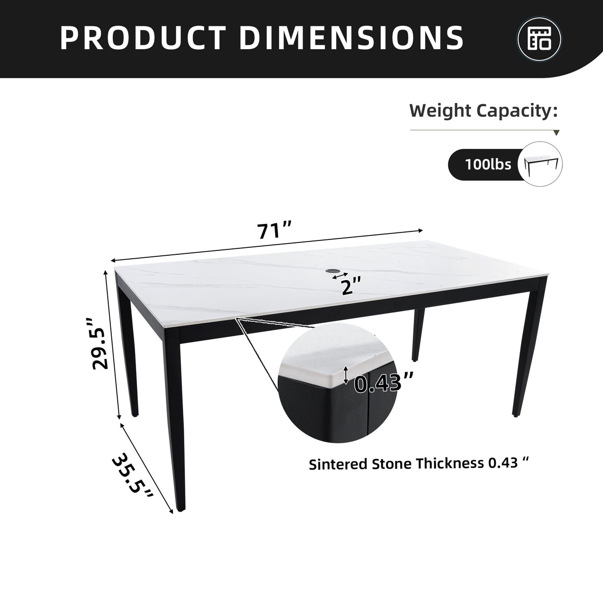 Outdoor Modern Patio Dining Table, Post Tapered Legs, Weatherproof & Rust Free