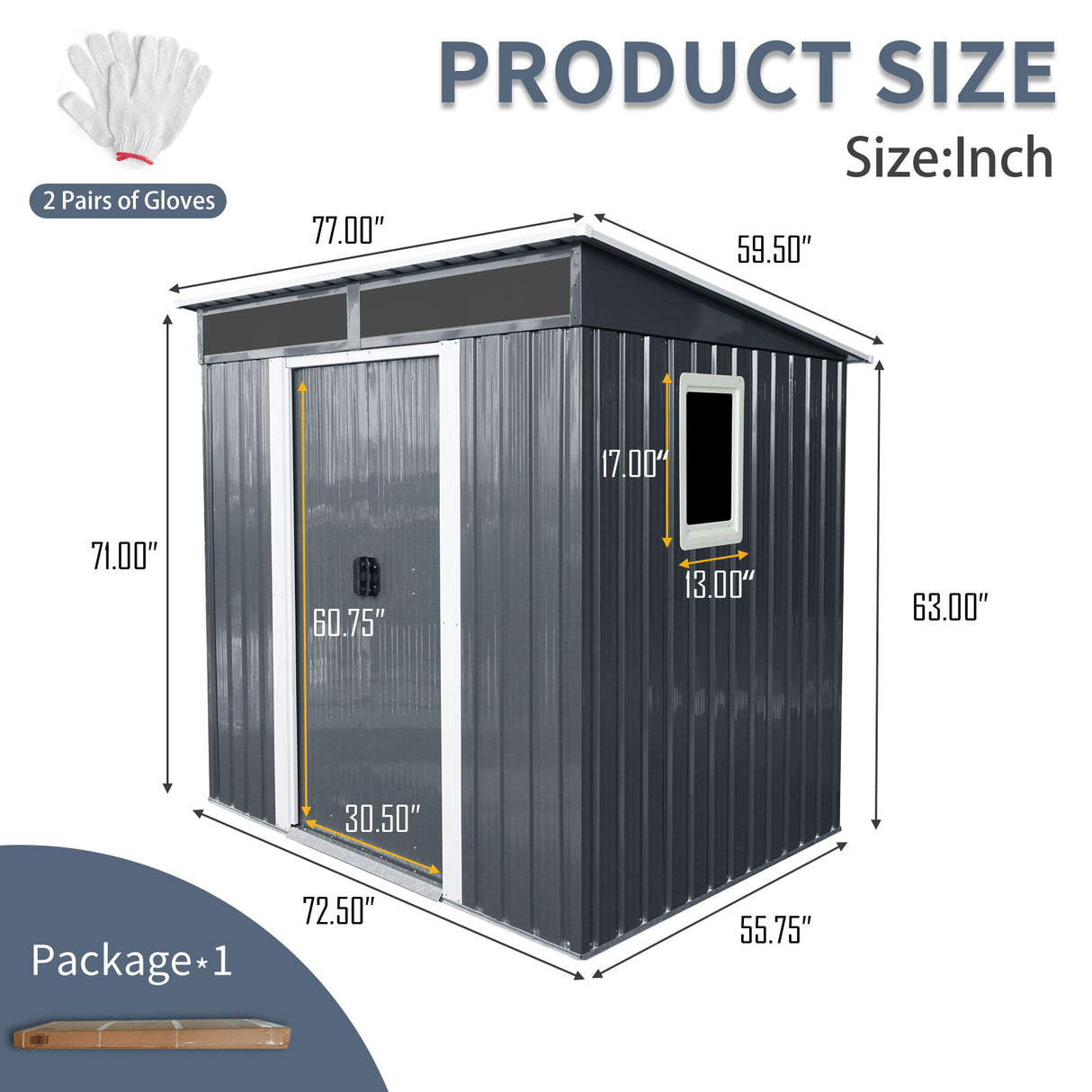 Outdoor Metal Storage Shed Garden Building with Window in Galvanized Steel