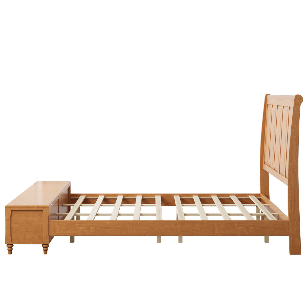 Sleigh Bed Frame With Tall Headboard And Storage Bench