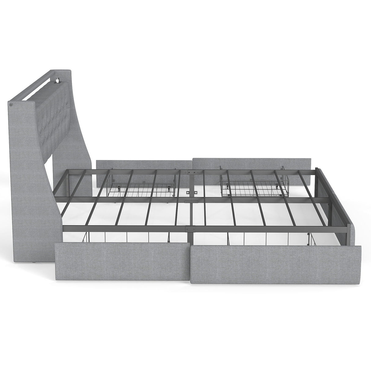 Platform Bed Frame With RGB LED Lights, Charging Station, Storage Headboard & 4 Underbed Drawers