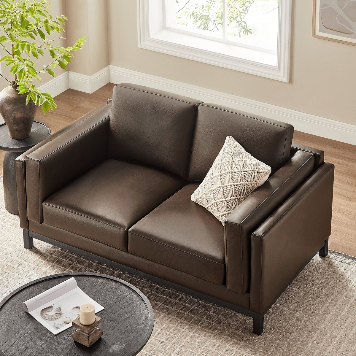 63 Inch American - Traditional Upholstered Vegan Leather Loveseat - Loveseats available at Alpine Outlets in Denver