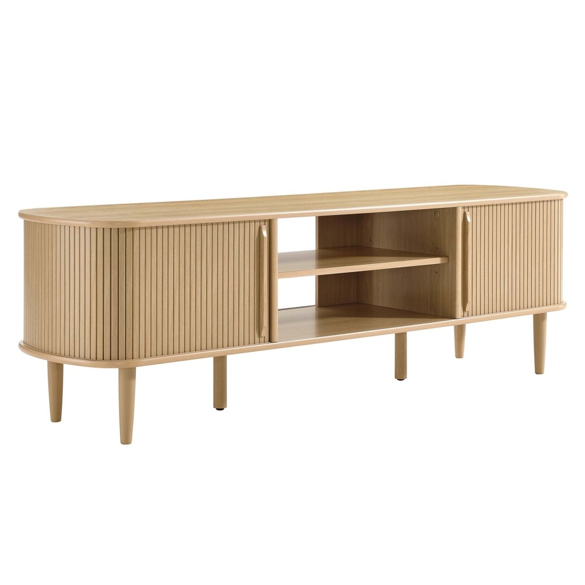 63 Inch Mid - Century Curved Beadboard TV Stand - TV Stands available at Alpine Outlets in Denver