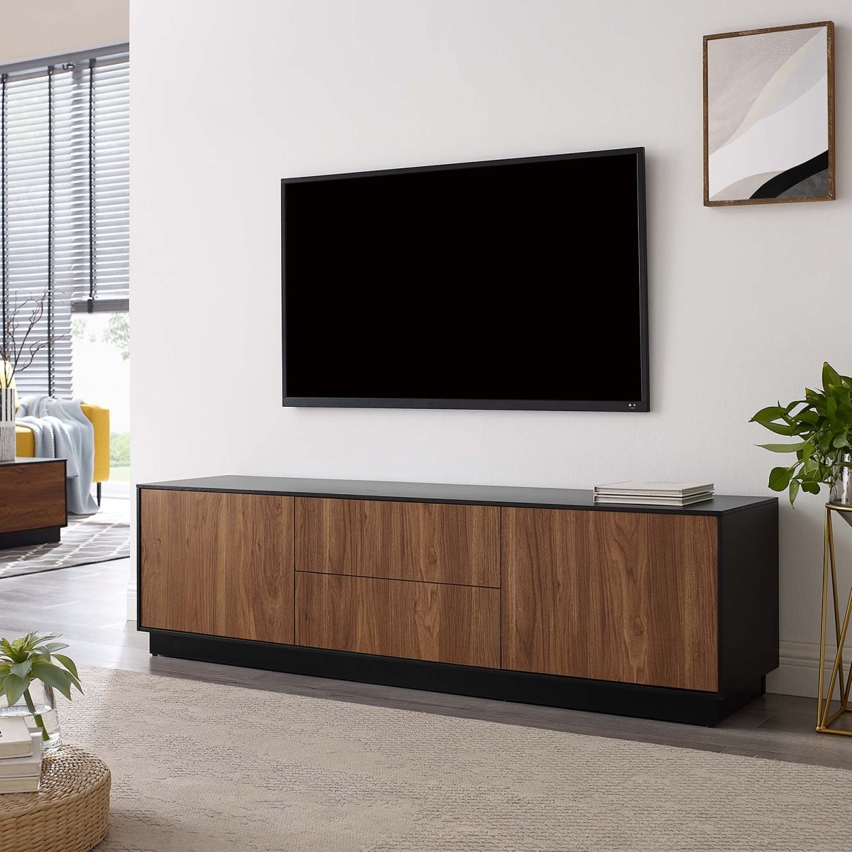 63 Inch Rustic Plinth Base TV Stand in Black Walnut - TV Stands available at Alpine Outlets in Denver