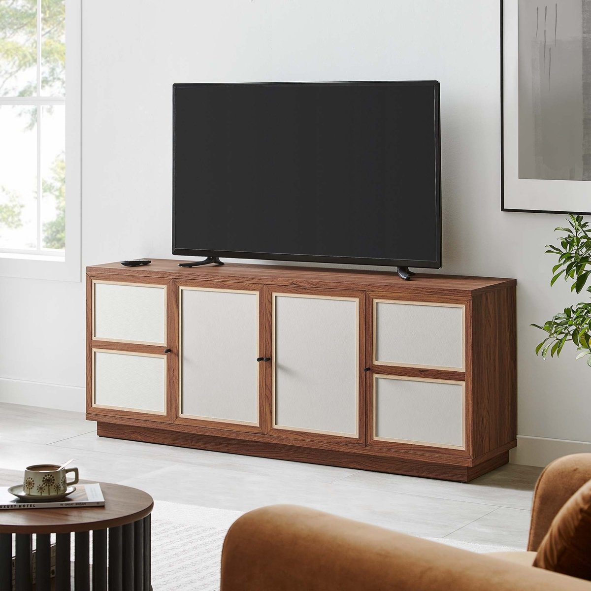 63 Inch Wood Grain Media Console TV Stand in Walnut - TV Stands available at Alpine Outlets in Denver