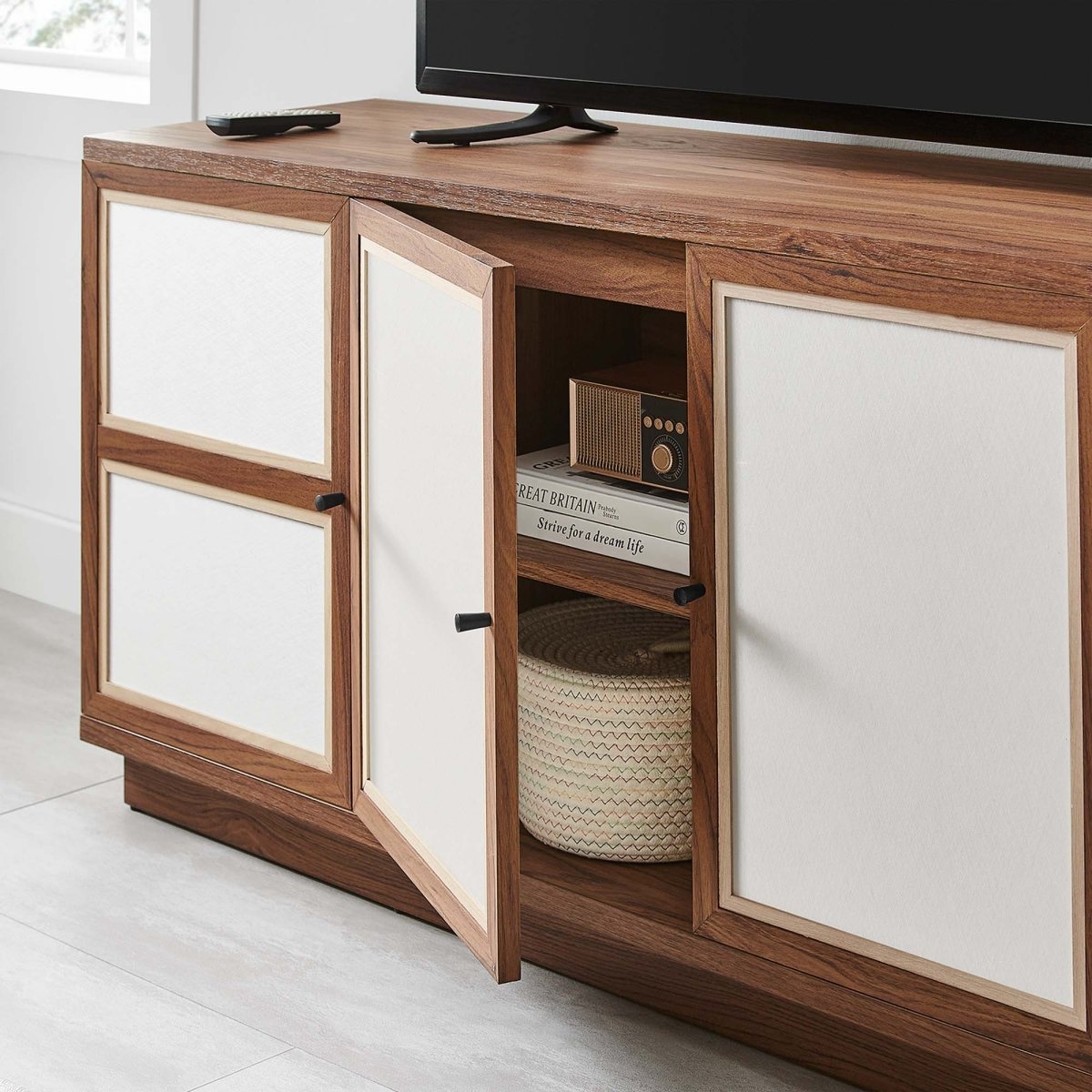 63 Inch Wood Grain Media Console TV Stand in Walnut - TV Stands available at Alpine Outlets in Denver