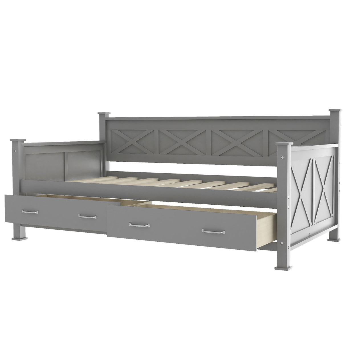 Modern Daybed With 2 Large Drawers, X Shaped Frame
