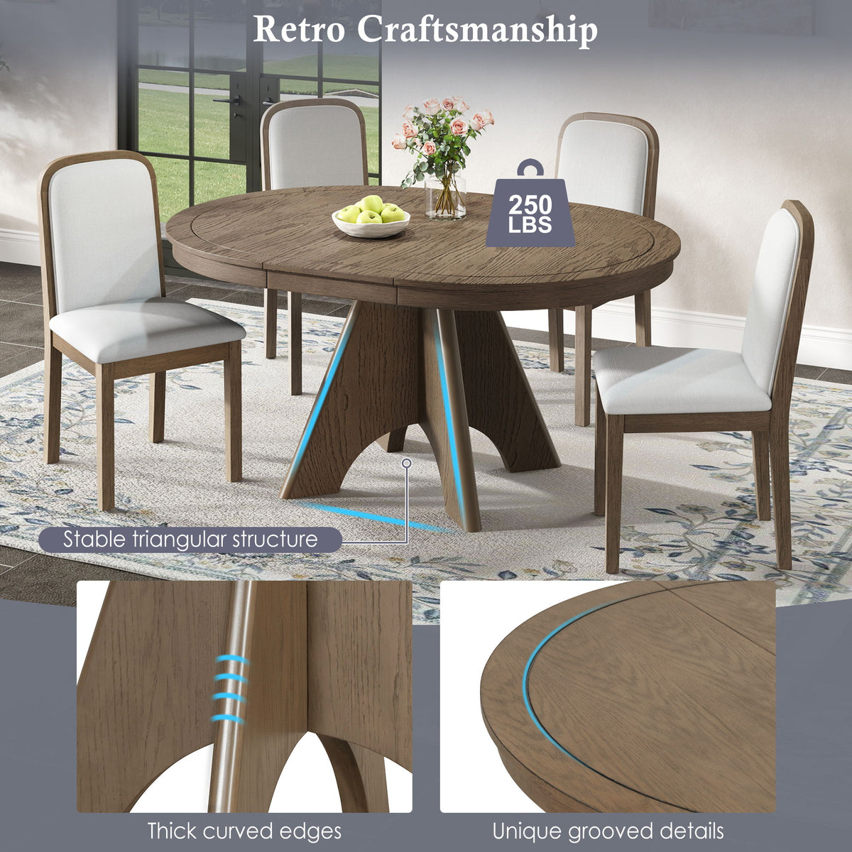 Extendable Dining Table With Sturdy Crossed Legs