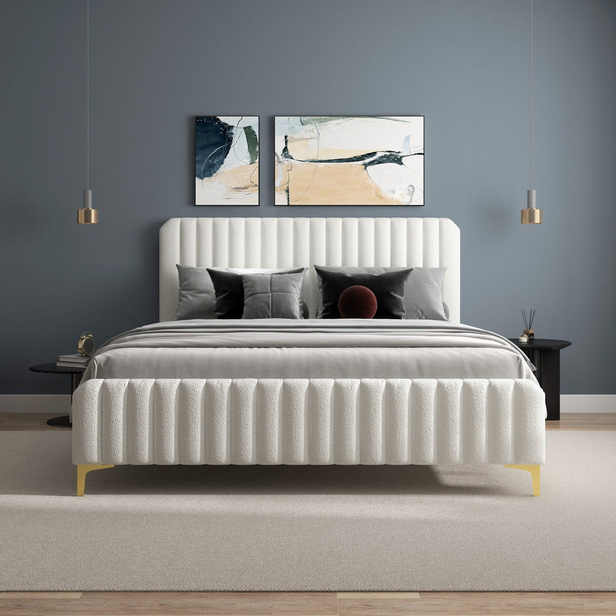 Valery - King Size Platform Bed - Cream