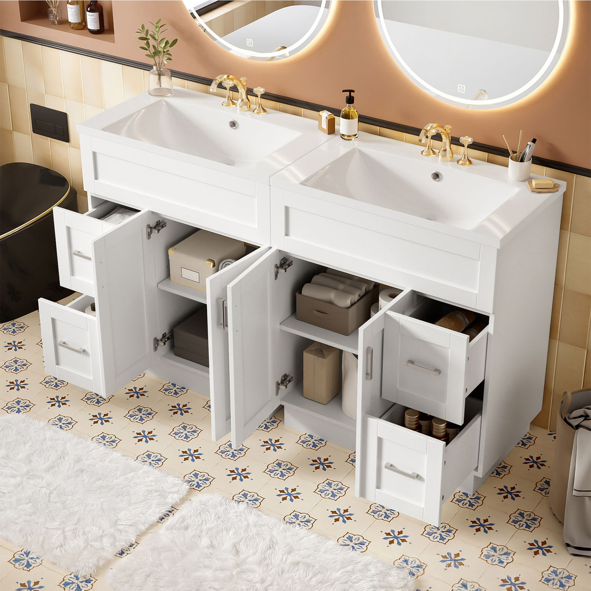 Bathroom Vanity With 2 Doors, 2 Drawers, Adjustable Shelf, Hidden Slides & Soft Close Hinges