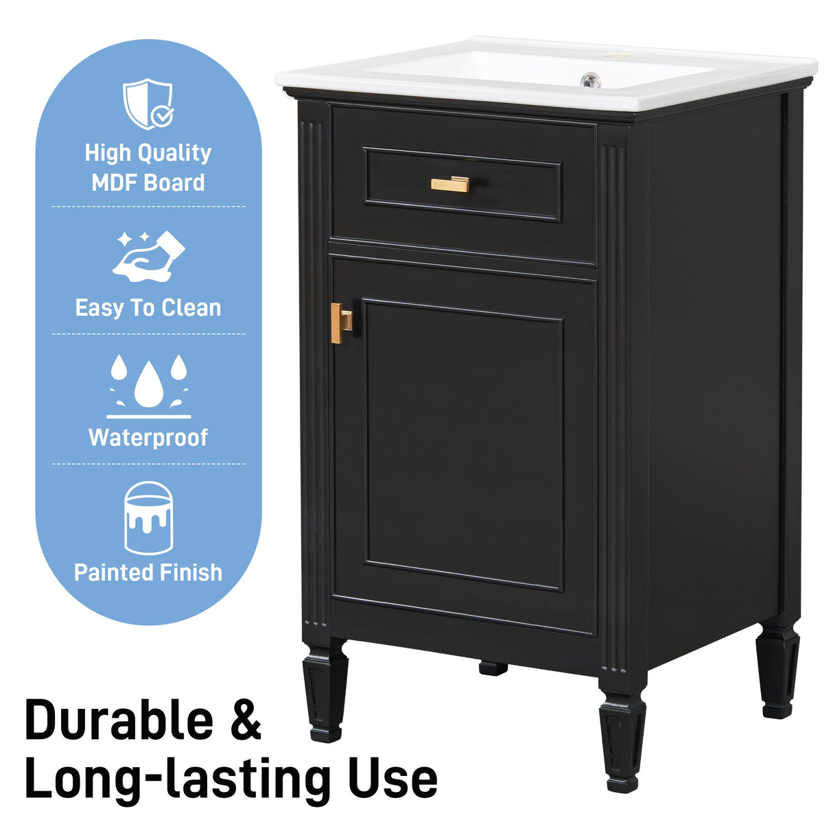 Bathroom Vanity With Sink, Adjustable Shelf, Tilt-Out Drawer
