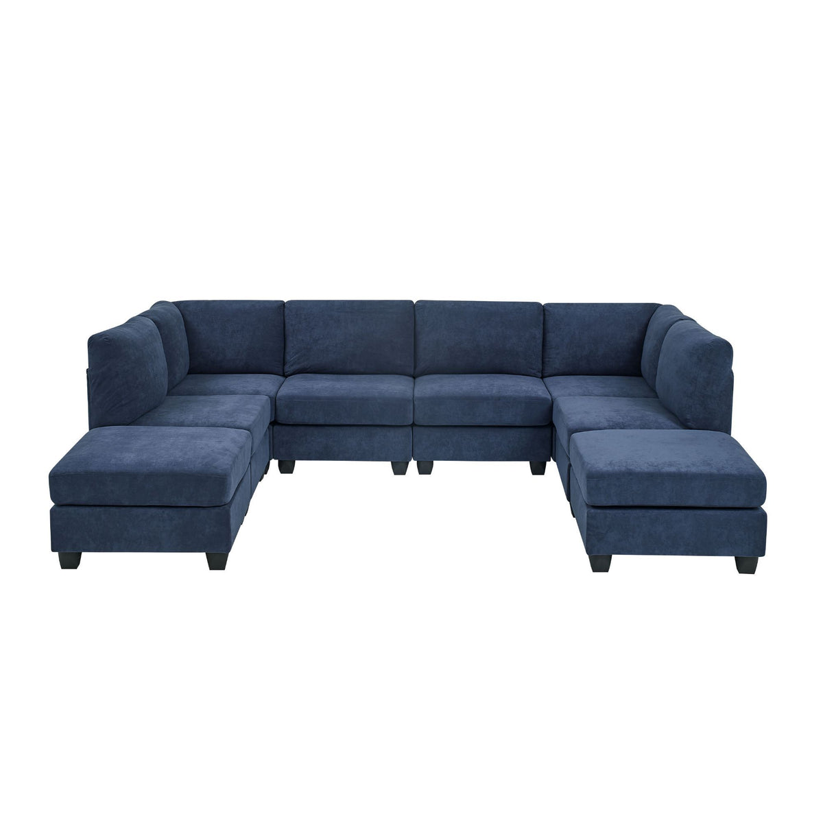 Upholstered Modular Sectional & Customizable Layout, Removable Cushions - Dark Blue