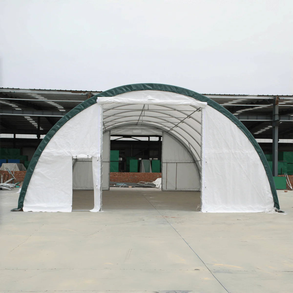 Single Truss Arch Storage Shelter Garden Building Steel Frame White Green