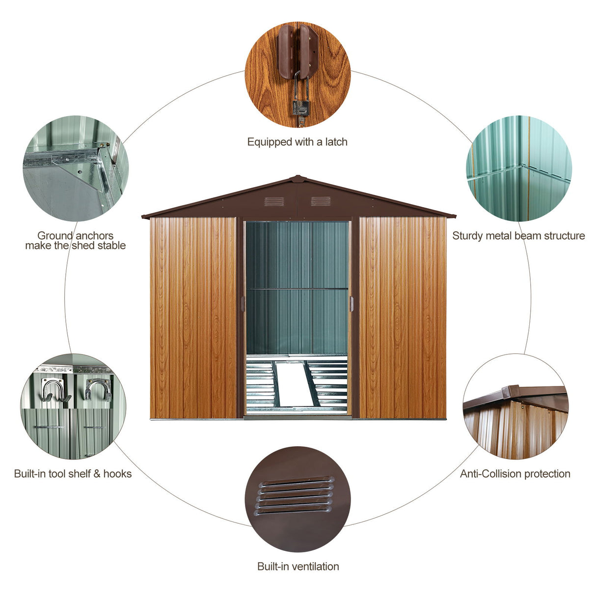 Outdoor Metal Storage Shed Garden Building Heavy Duty with Floor Base