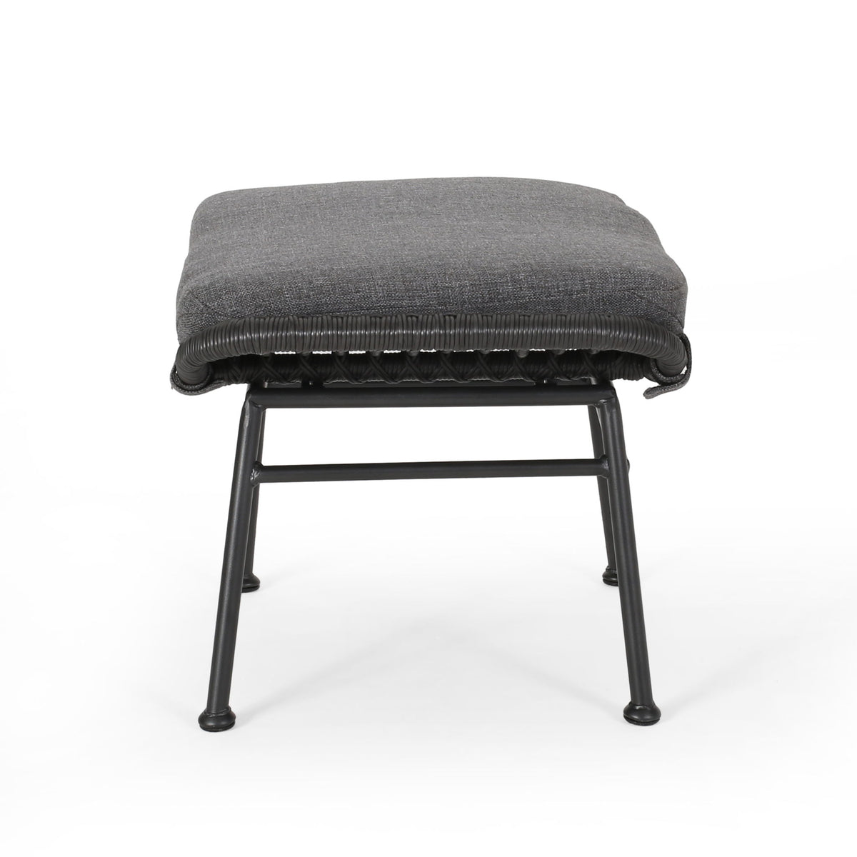 Outdoor Modern Boho Wicker Ottoman With Cushions (Set of 2)