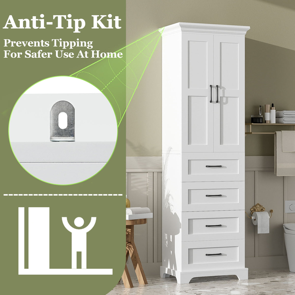 Bathroom Vanity With 2 Damping Hinge Doors, 3 Drawers, Adjustable Shelves - White