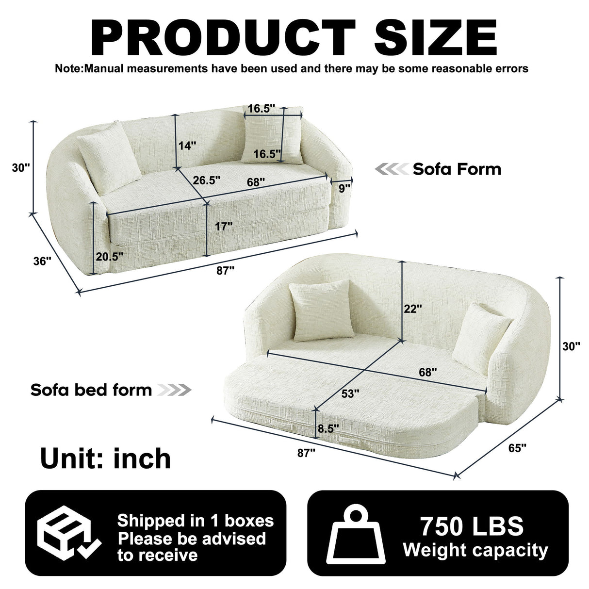 Curved Convertible Sofa, 2 In 1 Fold Out Bed With Pull Out Base And Deep Seat