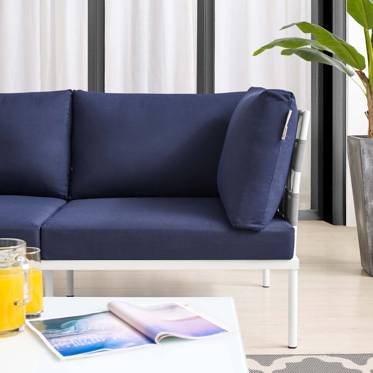 64" Modern Aluminum Outdoor Loveseat with Sunbrella® Cushions – Gray and Navy - Outdoor - Alpine Outlets