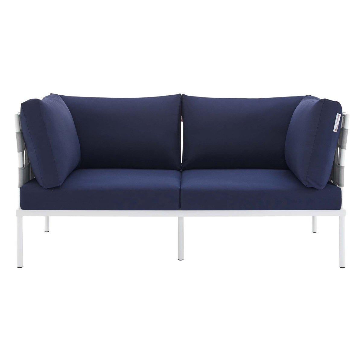 64" Modern Aluminum Outdoor Loveseat with Sunbrella® Cushions – Gray and Navy - Outdoor - Alpine Outlets