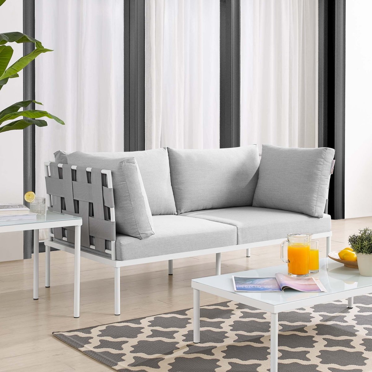 64" Modern Aluminum Outdoor Loveseat with Sunbrella® Cushions – Gray - Outdoor - Alpine Outlets