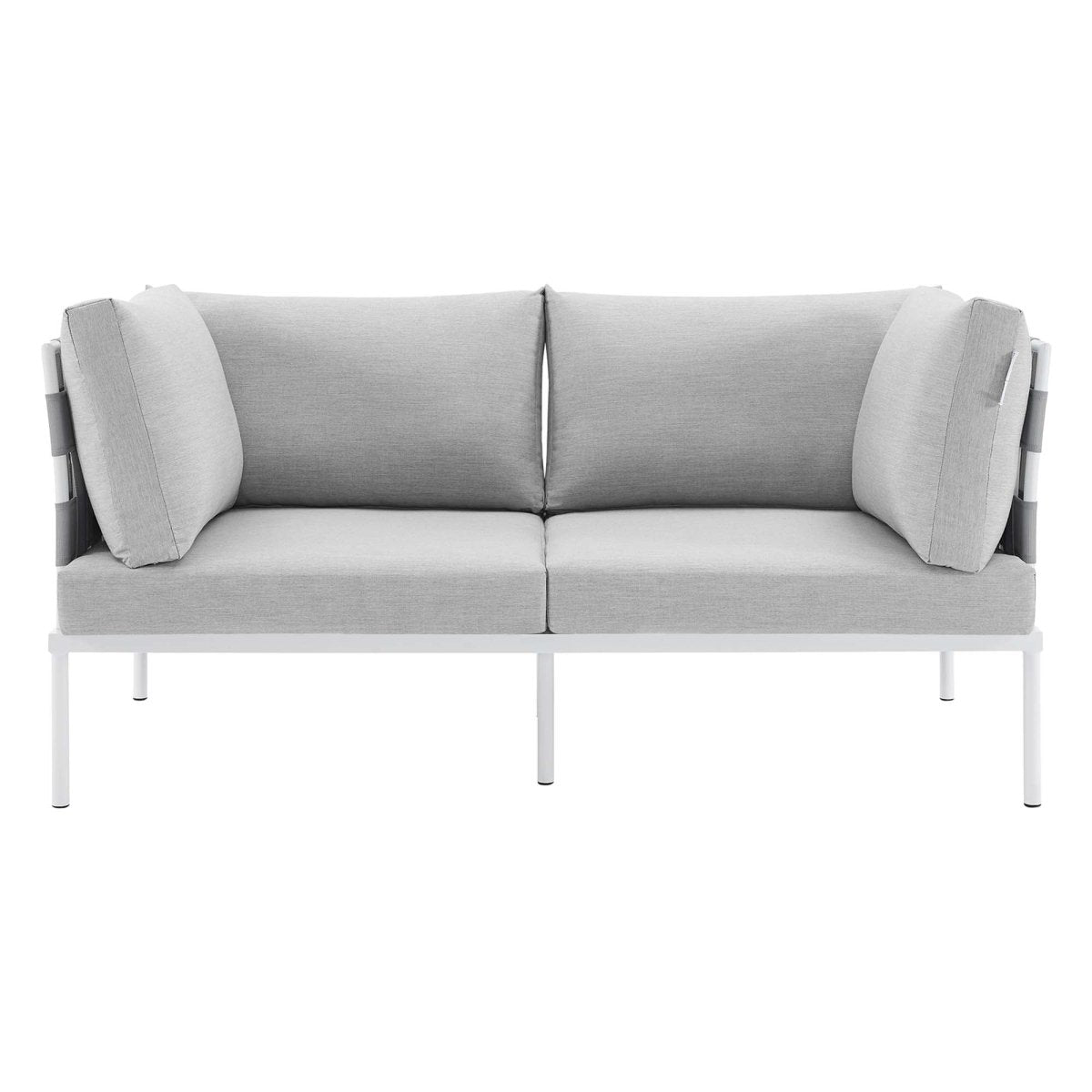 64" Modern Aluminum Outdoor Loveseat with Sunbrella® Cushions – Gray - Outdoor - Alpine Outlets