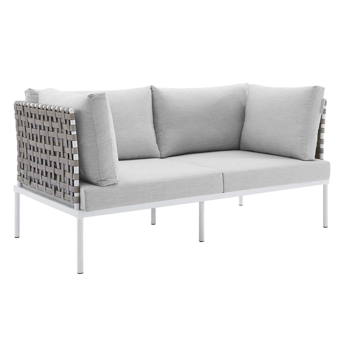 64" Tan Gray Outdoor Patio Loveseat – Aluminum Frame with Sunbrella Fabric - Outdoor - Alpine Outlets