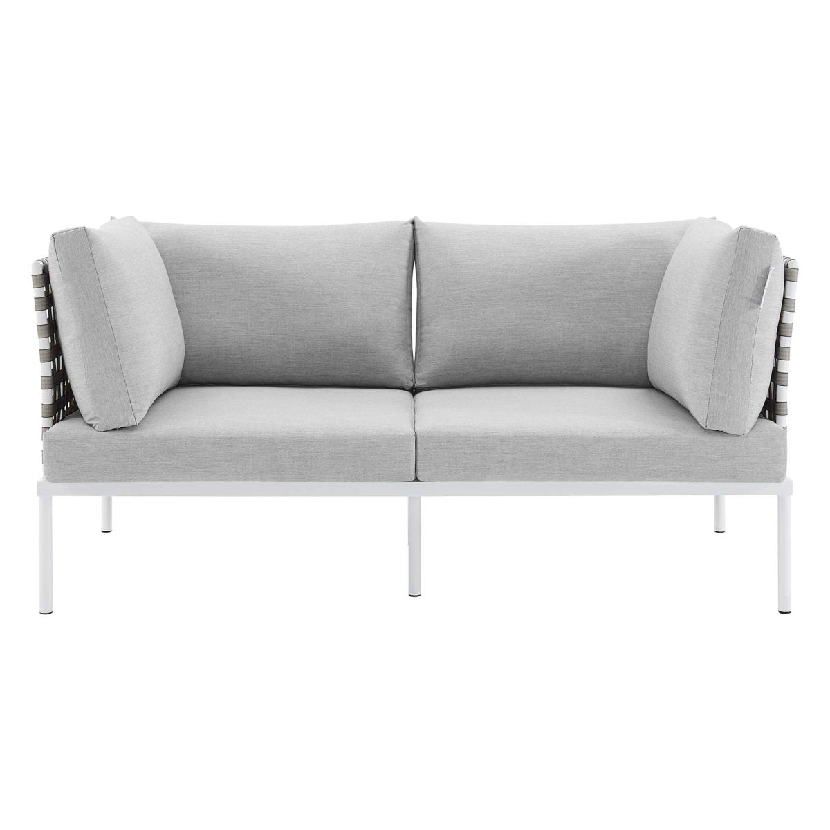 64" Tan Gray Outdoor Patio Loveseat – Aluminum Frame with Sunbrella Fabric - Outdoor - Alpine Outlets