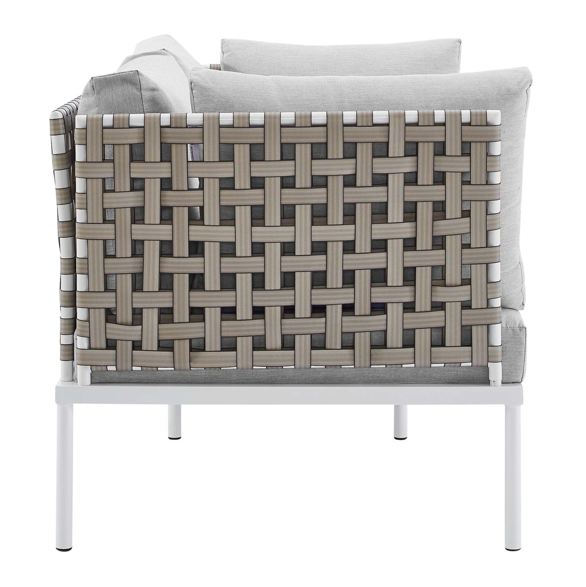 64" Tan Gray Outdoor Patio Loveseat – Aluminum Frame with Sunbrella Fabric - Outdoor - Alpine Outlets