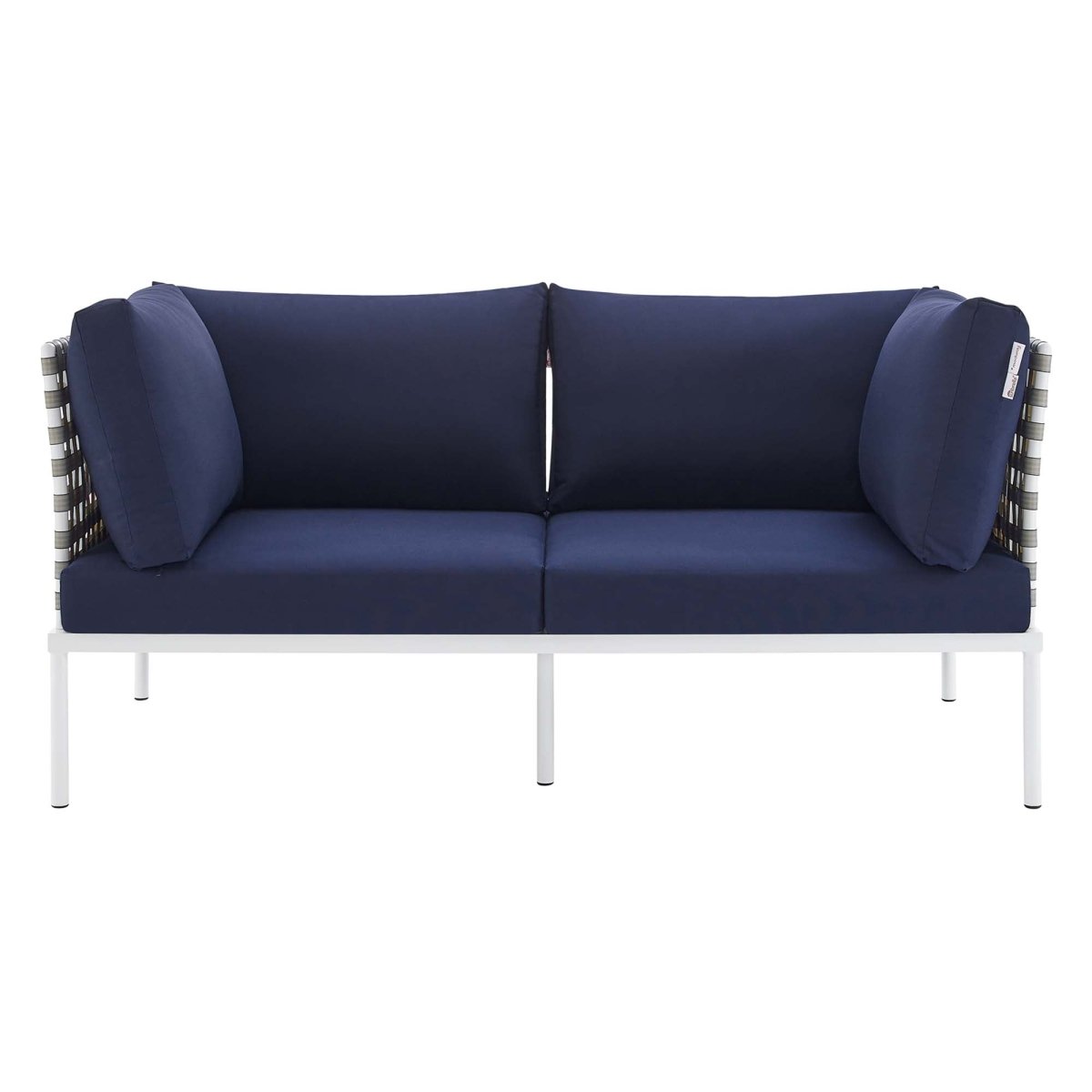 64" Tan Navy Outdoor Patio Loveseat – Aluminum Frame with Sunbrella Fabric - Outdoor - Alpine Outlets