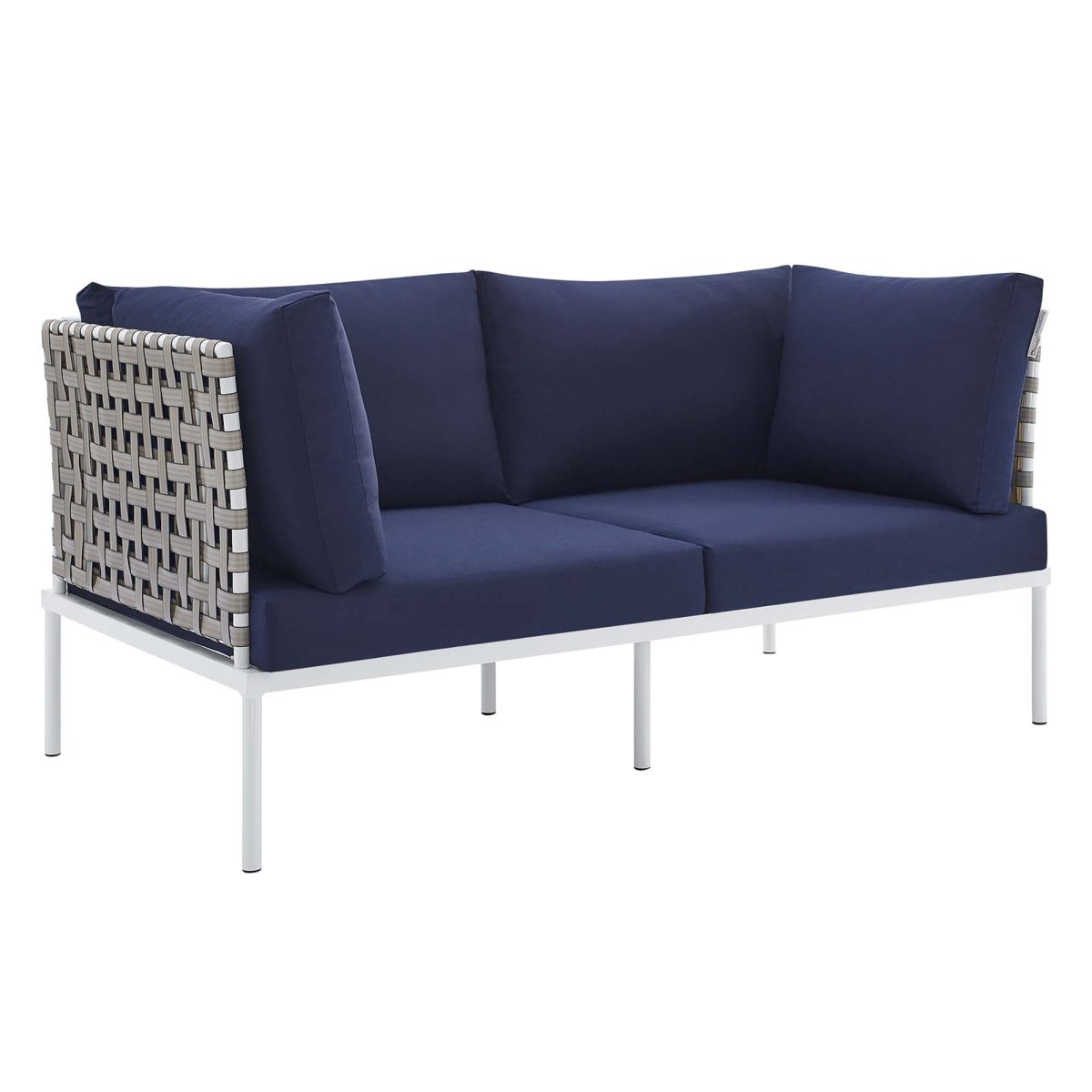 64" Tan Navy Outdoor Patio Loveseat – Aluminum Frame with Sunbrella Fabric - Outdoor - Alpine Outlets
