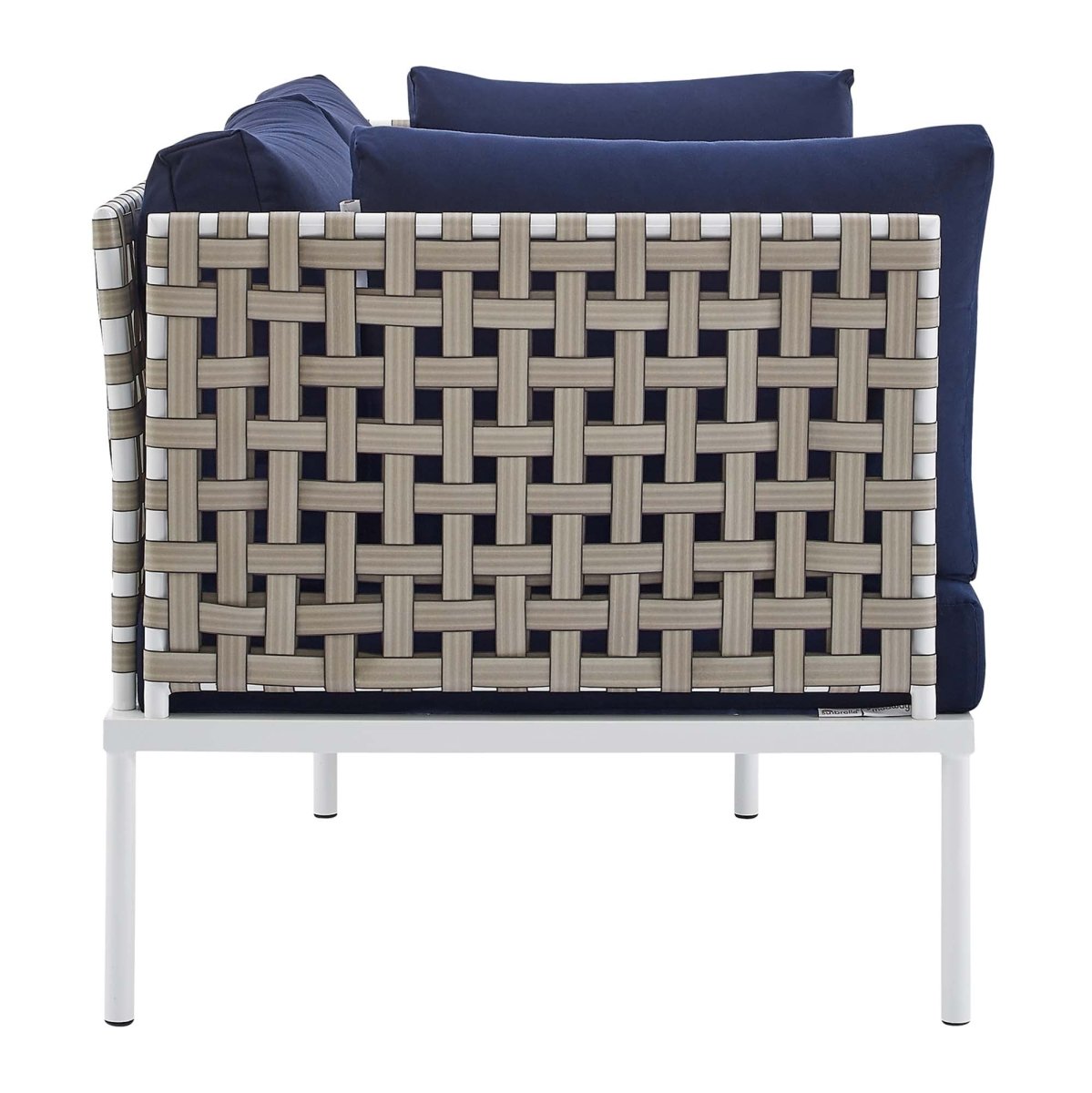 64" Tan Navy Outdoor Patio Loveseat – Aluminum Frame with Sunbrella Fabric - Outdoor - Alpine Outlets