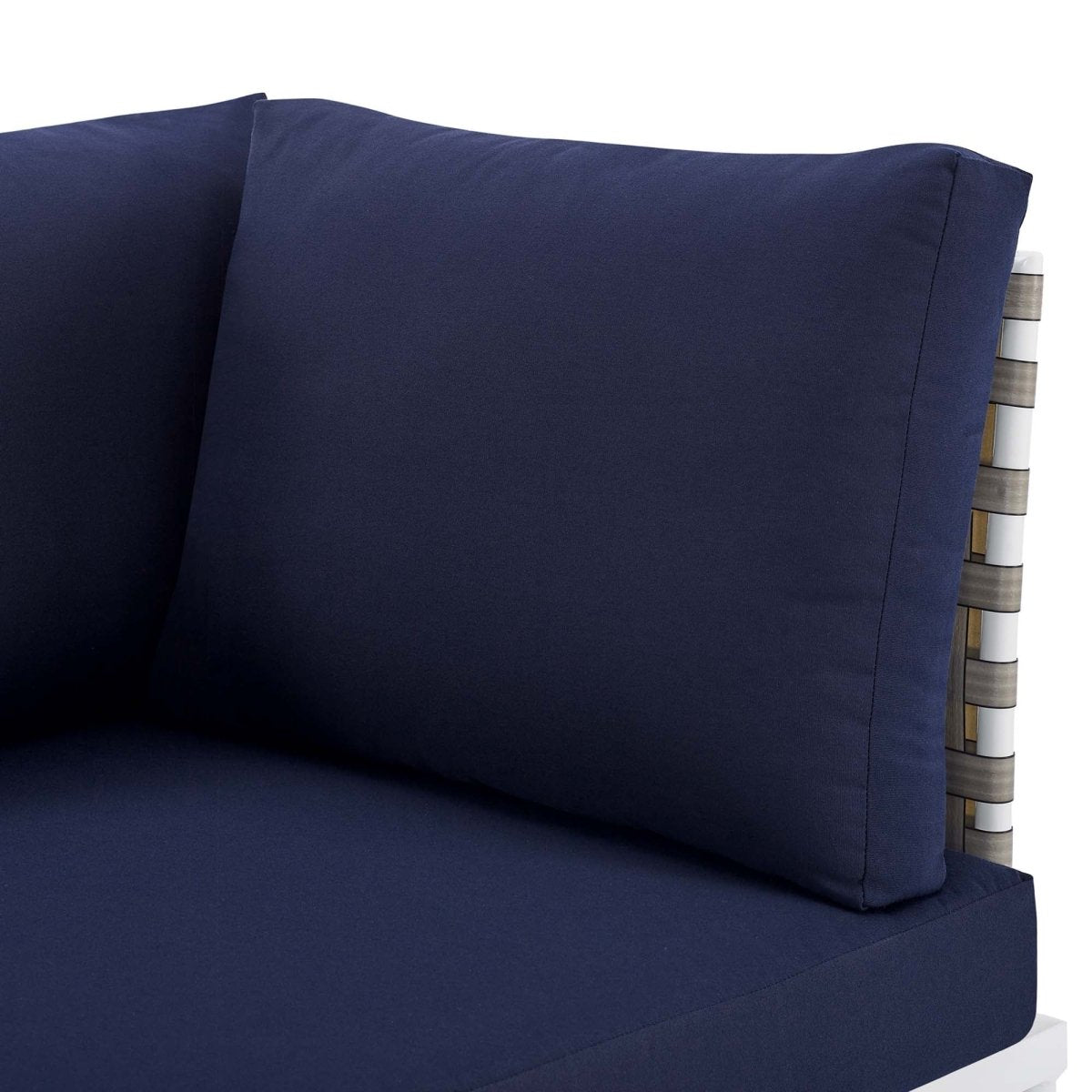 64" Tan Navy Outdoor Patio Loveseat – Aluminum Frame with Sunbrella Fabric - Outdoor - Alpine Outlets