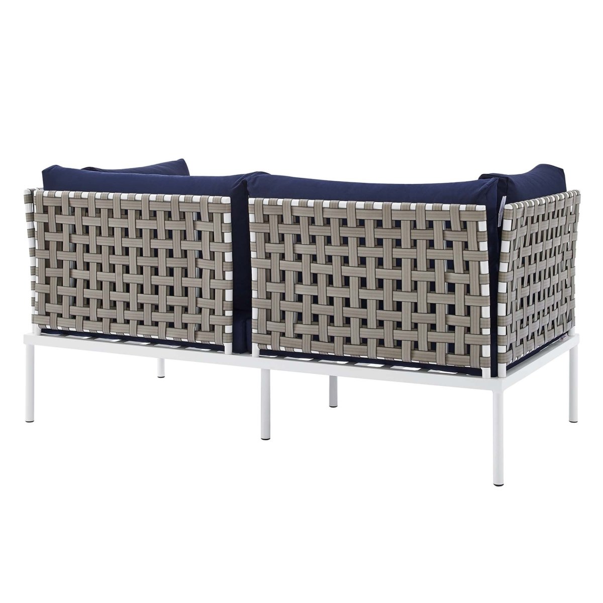 64" Tan Navy Outdoor Patio Loveseat – Aluminum Frame with Sunbrella Fabric - Outdoor - Alpine Outlets