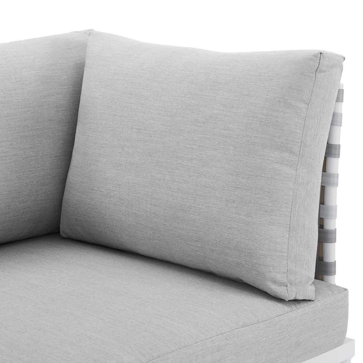 64" Taupe Gray Basket Weave Aluminum Outdoor Loveseat with Sunbrella® Cushions - Outdoor - Alpine Outlets