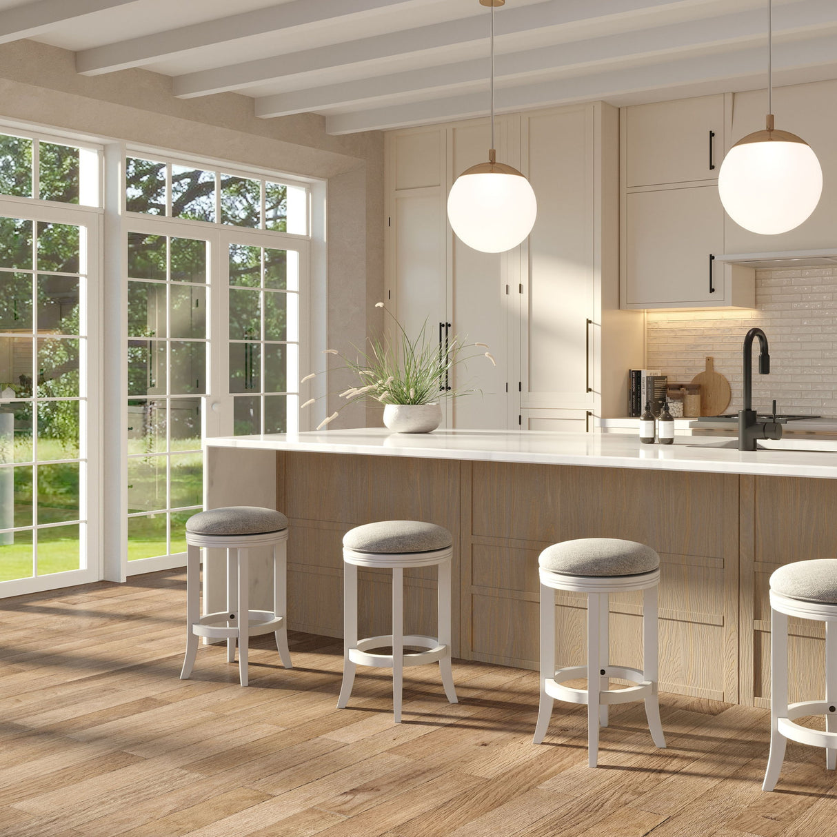 Backless Swivel Stool With Upholstered Seat