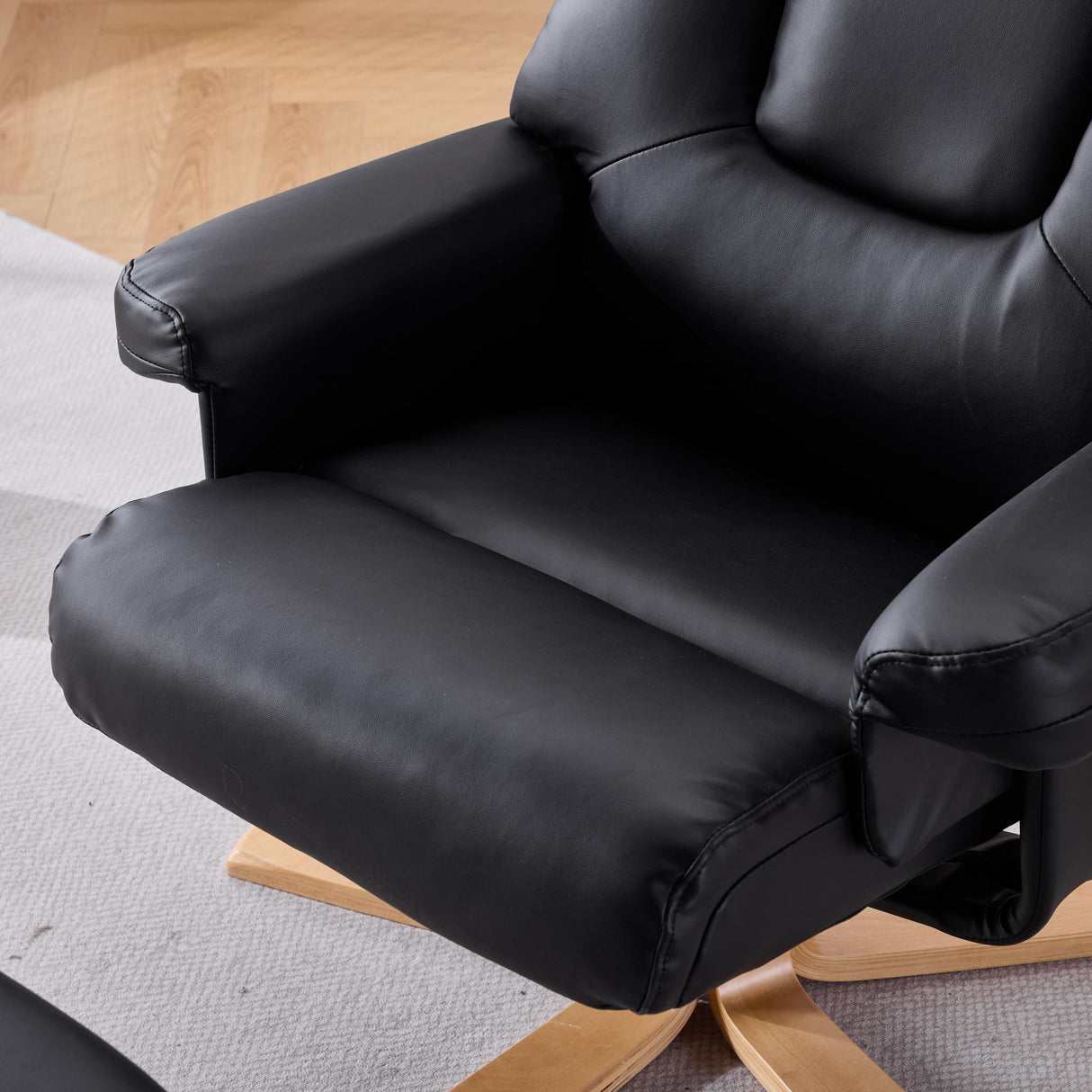 Massage Recliner With Ottoman, 360° Swivel, Heat & Vibration - Black Pu
