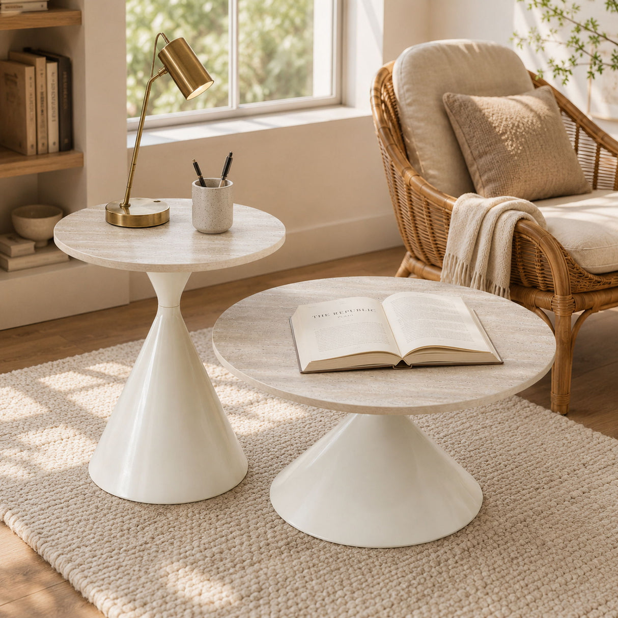 2 Piece Coffee Round Table Set