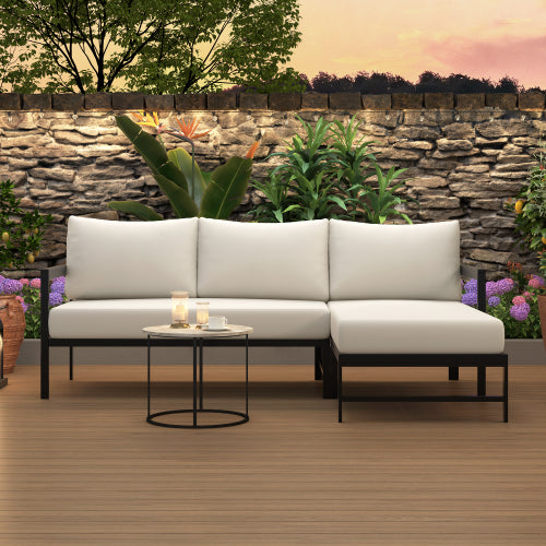 U-Style Outdoor L-Shaped Iron Patio Sofa with Thick Cushions Beige