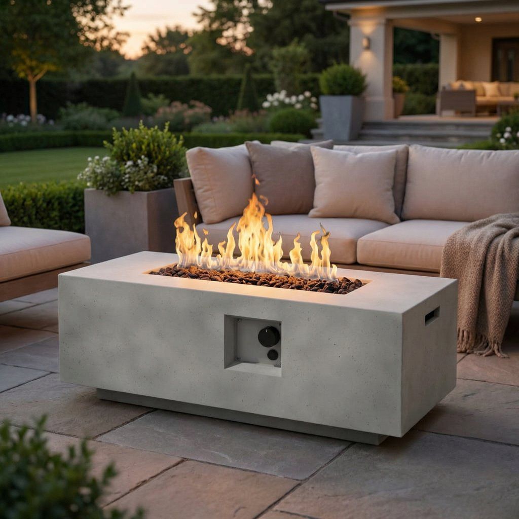 Fire Pit Table Outdoor Heater Dual Fuel Concrete Construction 42x15in