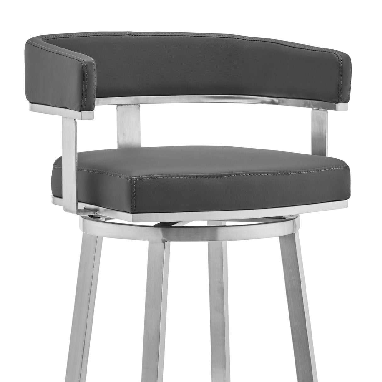 Lorin - 26" Faux Leather And Brushed Stainless Steel Swivel Bar Stool - Gray
