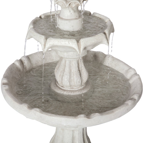 37.4"H 2-Tier White Polyresin Outdoor Water Fountain, Classic Pedestal Cascading Water Feature for Patio Garden Yard Decor