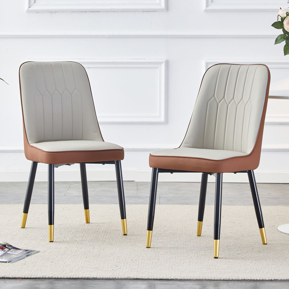 Modern Light And Dining And Living Room Chairs WithCushion And Metal Legs (Set of 2) - Brown / Light Gray